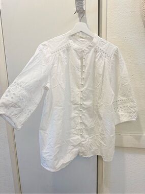 New NWT Bsubseach White Eyelet Button-Front Cotton Blouse